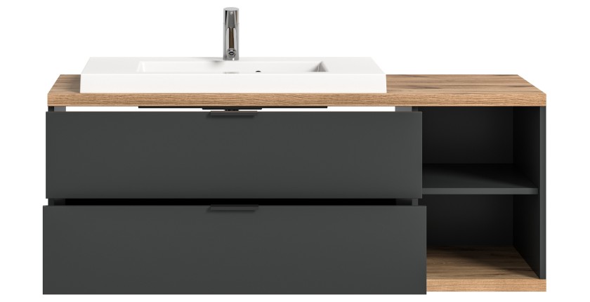 Meuble sous vasque NOYA gris à suspendre – 2 tiroirs + niche, 130 cm, sans vasque