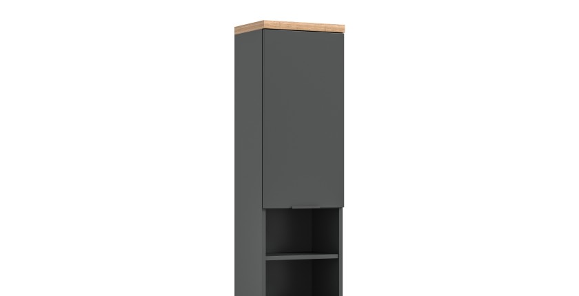 Colonne de salle de bain NOYA gris à suspendre – 2 portes, 3 étagères, 161 cm