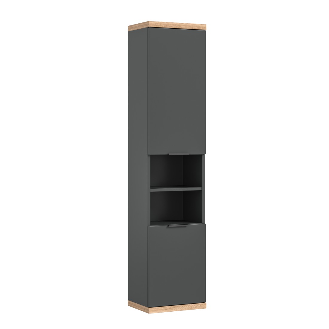 Colonne de salle de bain NOYA gris à suspendre – 2 portes, 3 étagères, 161 cm
