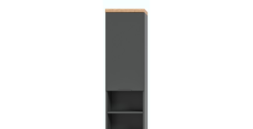 Colonne de salle de bain NOYA gris à suspendre – 2 portes, 3 étagères, 161 cm