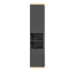 Colonne de salle de bain NOYA gris à suspendre – 2 portes, 3 étagères, 161 cm