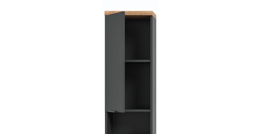 Colonne de salle de bain NOYA gris à suspendre – 2 portes, 3 étagères, 161 cm