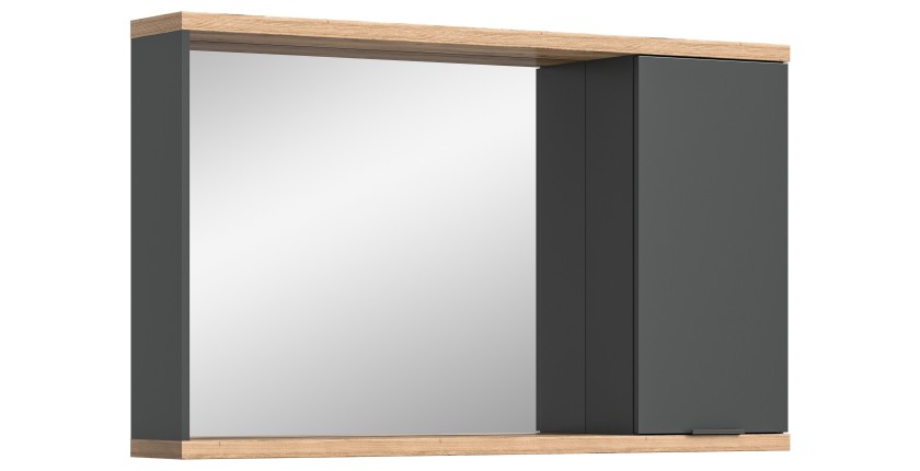 Miroir de salle de bain NOYA gris avec rangement – 130 cm, 2 niches, à suspendre