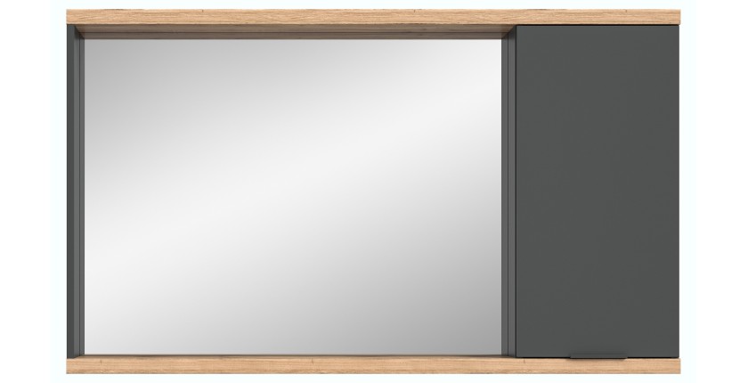 Miroir de salle de bain NOYA gris avec rangement – 130 cm, 2 niches, à suspendre