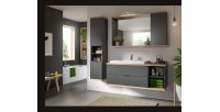 Miroir de salle de bain NOYA gris avec rangement – 130 cm, 2 niches, à suspendre
