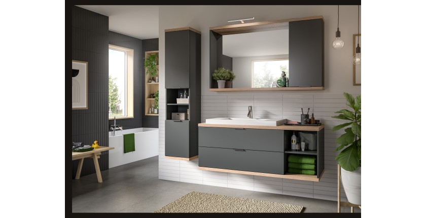 Miroir de salle de bain NOYA gris avec rangement – 130 cm, 2 niches, à suspendre