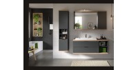 Miroir de salle de bain NOYA gris avec rangement – 130 cm, 2 niches, à suspendre