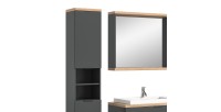 Ensemble salle de bain NOYA gris – meuble sous vasque, miroir avec rangement et colonne suspendue
