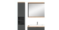 Ensemble salle de bain NOYA gris – meuble sous vasque, miroir avec rangement et colonne suspendue