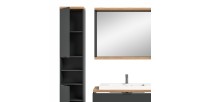 Ensemble salle de bain NOYA gris – meuble sous vasque, miroir avec rangement et colonne suspendue