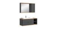 Ensemble salle de bain NOYA gris – meuble sous vasque + miroir avec rangement, à suspendre