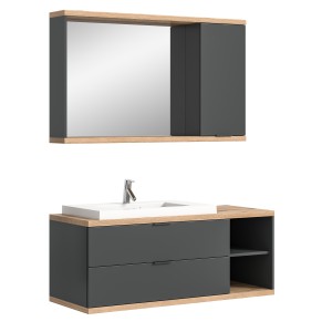 Ensemble salle de bain NOYA gris – meuble sous vasque + miroir avec rangement, à suspendre