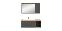 Ensemble salle de bain NOYA gris – meuble sous vasque + miroir avec rangement, à suspendre