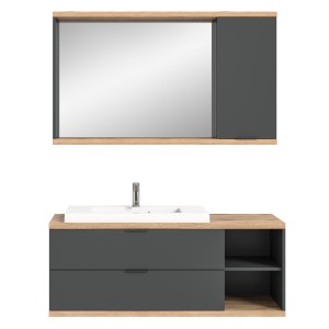 Ensemble salle de bain NOYA gris – meuble sous vasque + miroir avec rangement, à suspendre