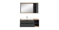 Ensemble salle de bain NOYA gris – meuble sous vasque + miroir avec rangement, à suspendre