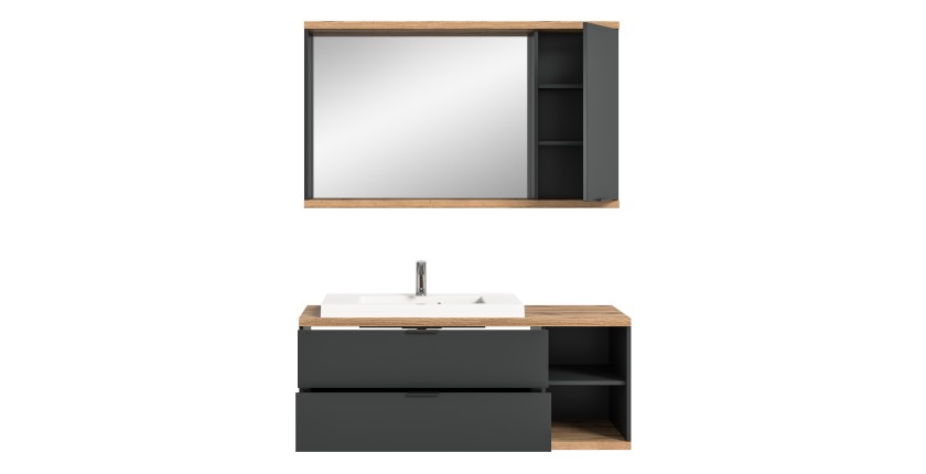Ensemble salle de bain NOYA gris – meuble sous vasque + miroir avec rangement, à suspendre