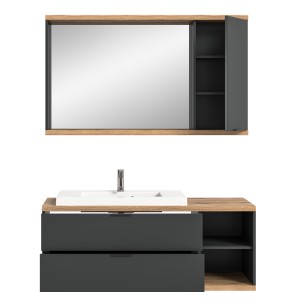 Ensemble salle de bain NOYA gris – meuble sous vasque + miroir avec rangement, à suspendre