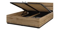 Volledige slaapkamer HAVANA eiken en zwart - Bed met opbergruimte 160x200, kledingkast met 4 deuren, nachtkastjes en dressoir