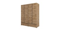 Chambre complète HAVANA chêne et noir – Lit coffre 160x200, armoire 4 portes, chevets et commode