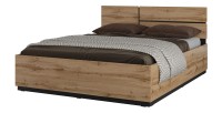Volledige slaapkamer HAVANA eiken en zwart - Bed met opbergruimte 160x200, kledingkast met 4 deuren, nachtkastjes en dressoir