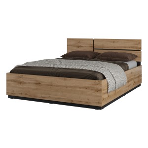 Volledige slaapkamer HAVANA eiken en zwart - Bed met opbergruimte 160x200, kledingkast met 4 deuren, nachtkastjes en dressoir