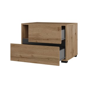Volledige slaapkamer HAVANA eiken en zwart - Bed met opbergruimte 160x200, kledingkast met 4 deuren, nachtkastjes en dressoir