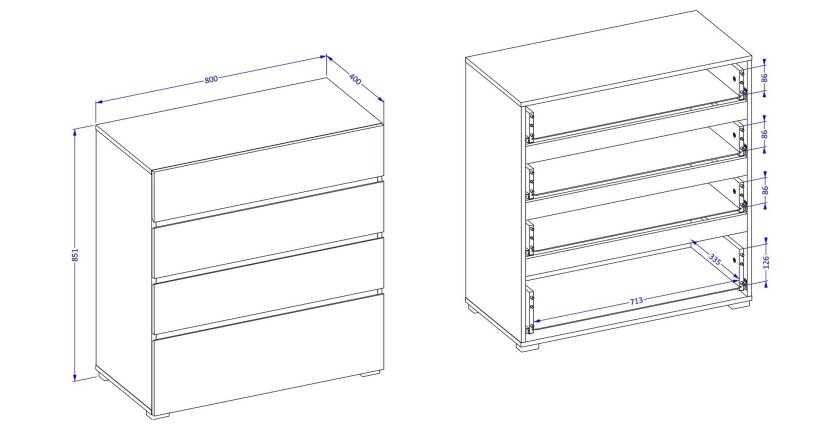 Volledige slaapkamer HAVANA eiken en zwart - Bed met opbergruimte 160x200, kledingkast met 4 deuren, nachtkastjes en dressoir