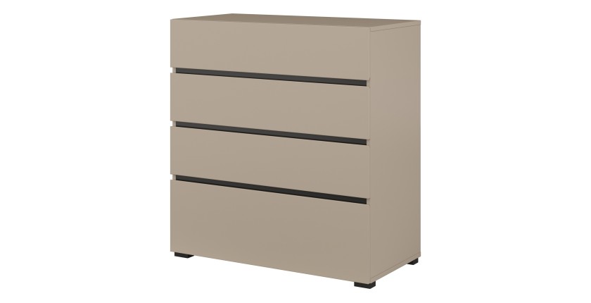 Chambre HAVANA complète beige et noir avec lit coffre 160x200, armoire 4 portes, commode et chevets