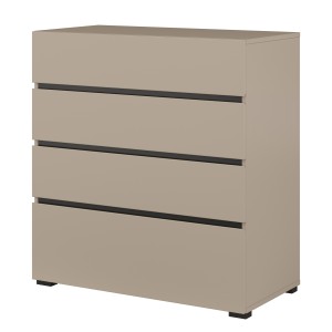 Chambre HAVANA complète beige et noir avec lit coffre 160x200, armoire 4 portes, commode et chevets