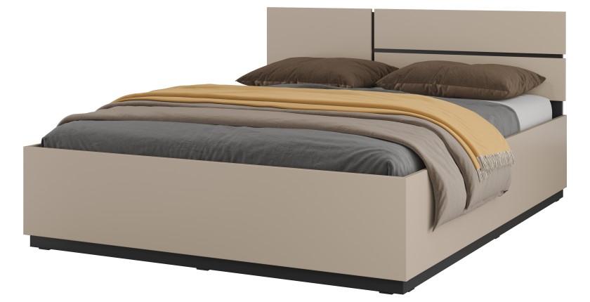 Chambre HAVANA complète beige et noir avec lit coffre 160x200, armoire 4 portes, commode et chevets