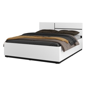 Chambre complète HAVANA blanc et noir – Lit coffre 180x200, armoire 4 portes, chevets et commode