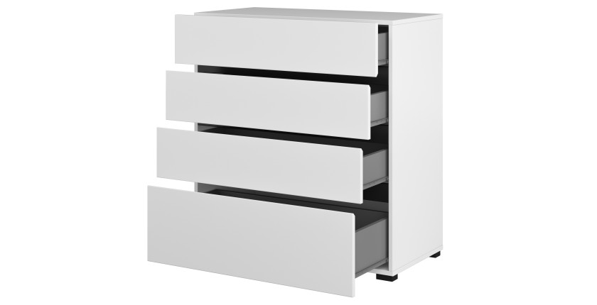 Chambre complète HAVANA blanc et noir – Lit coffre 180x200, armoire 4 portes, chevets et commode