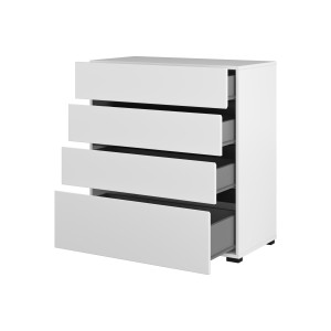 Chambre complète HAVANA blanc et noir – Lit coffre 180x200, armoire 4 portes, chevets et commode