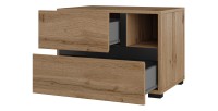 Chambre complète HAVANA chêne et noir – Lit coffre 180x200, armoire 4 portes, chevets et commode