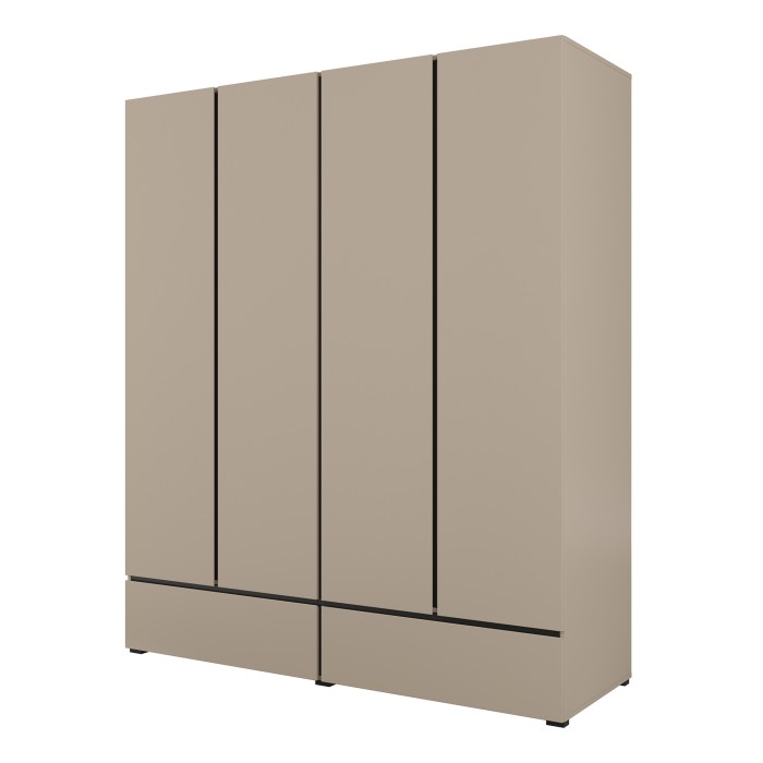 Komplettes Schlafzimmer HAVANA beige und schwarz – Bett mit Stauraum 180x200, Kleiderschrank mit 4 Türen, Nachttische und Kommod