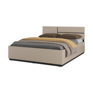 Chambre complète HAVANA beige et noir – Lit coffre 180x200, armoire 4 portes, chevets et commode