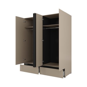 Chambre complète HAVANA beige et noir – Lit coffre 180x200, armoire 4 portes, chevets et commode