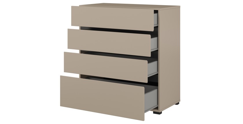 Chambre complète HAVANA beige et noir – Lit coffre 180x200, armoire 4 portes, chevets et commode