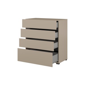 Chambre complète HAVANA beige et noir – Lit coffre 180x200, armoire 4 portes, chevets et commode