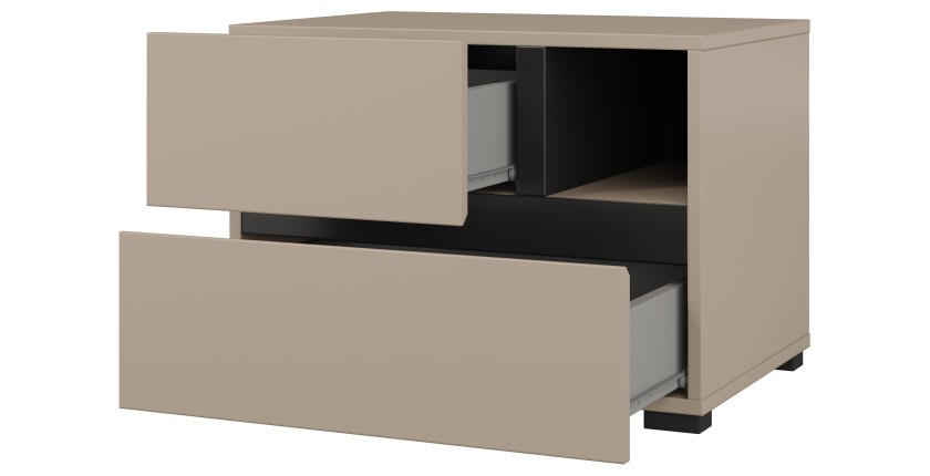 Chambre complète HAVANA beige et noir – Lit coffre 180x200, armoire 4 portes, chevets et commode