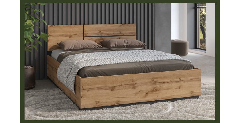 Bed HAVANA 160x200 eiken en zwart met lattenbodem – Natuurlijke elegantie en modern comfort