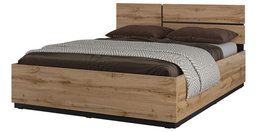 Bed HAVANA 180x200 eiken en zwart met lattenbodem – Natuurlijke stijl en groot slaapcomfort