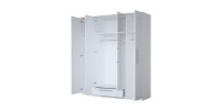 Armoire blanche BOMBAY design 4 portes miroir avec LED multicolore et tiroir