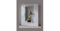 Armoire blanche BOMBAY design 4 portes miroir avec LED multicolore et tiroir