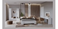 Armoire blanche BOMBAY design 4 portes miroir avec LED multicolore et tiroir