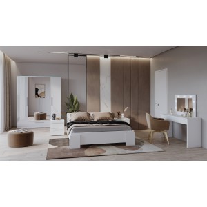 Armoire blanche BOMBAY design 4 portes miroir avec LED multicolore et tiroir