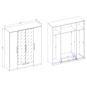 Armoire blanche BOMBAY design 4 portes miroir avec LED multicolore et tiroir