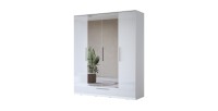 Armoire blanche BOMBAY design 4 portes miroir avec LED multicolore et tiroir