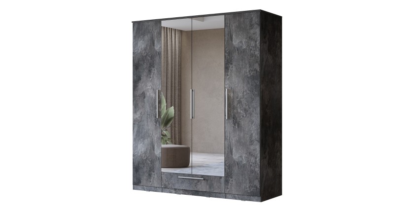 Armoire BOMBAY – 4 portes 1 tiroir avec miroir – LED multicolore – Coloris ardoise – Design moderne