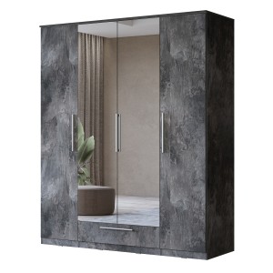 Armoire BOMBAY – 4 portes 1 tiroir avec miroir – LED multicolore – Coloris ardoise – Design moderne
